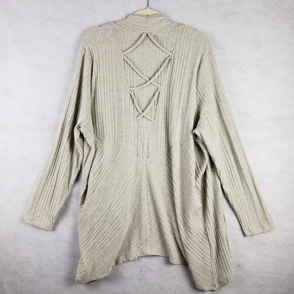Maurices Women's‎ 2X Lagenlook Asymmetrical Open Cardigan Beige Neutral Casual - Picture 5 of 6